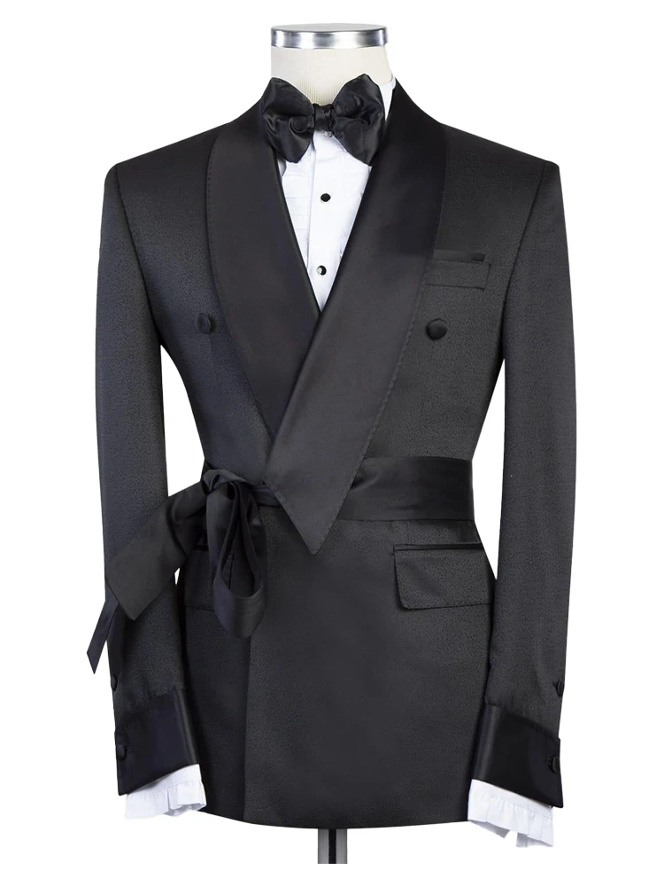 Fancy Red Double Breasted Best Fitted Wedding Suits with Black Lapel main image 1